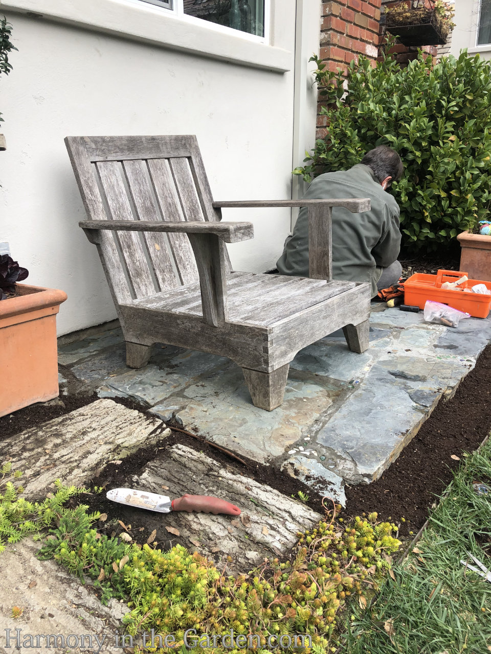 rustic potting tables in my garden